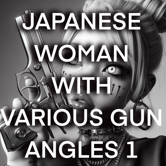 Japanese woman with VARIOUS GUN ANGLES, Pack 1 - Included 20 images
