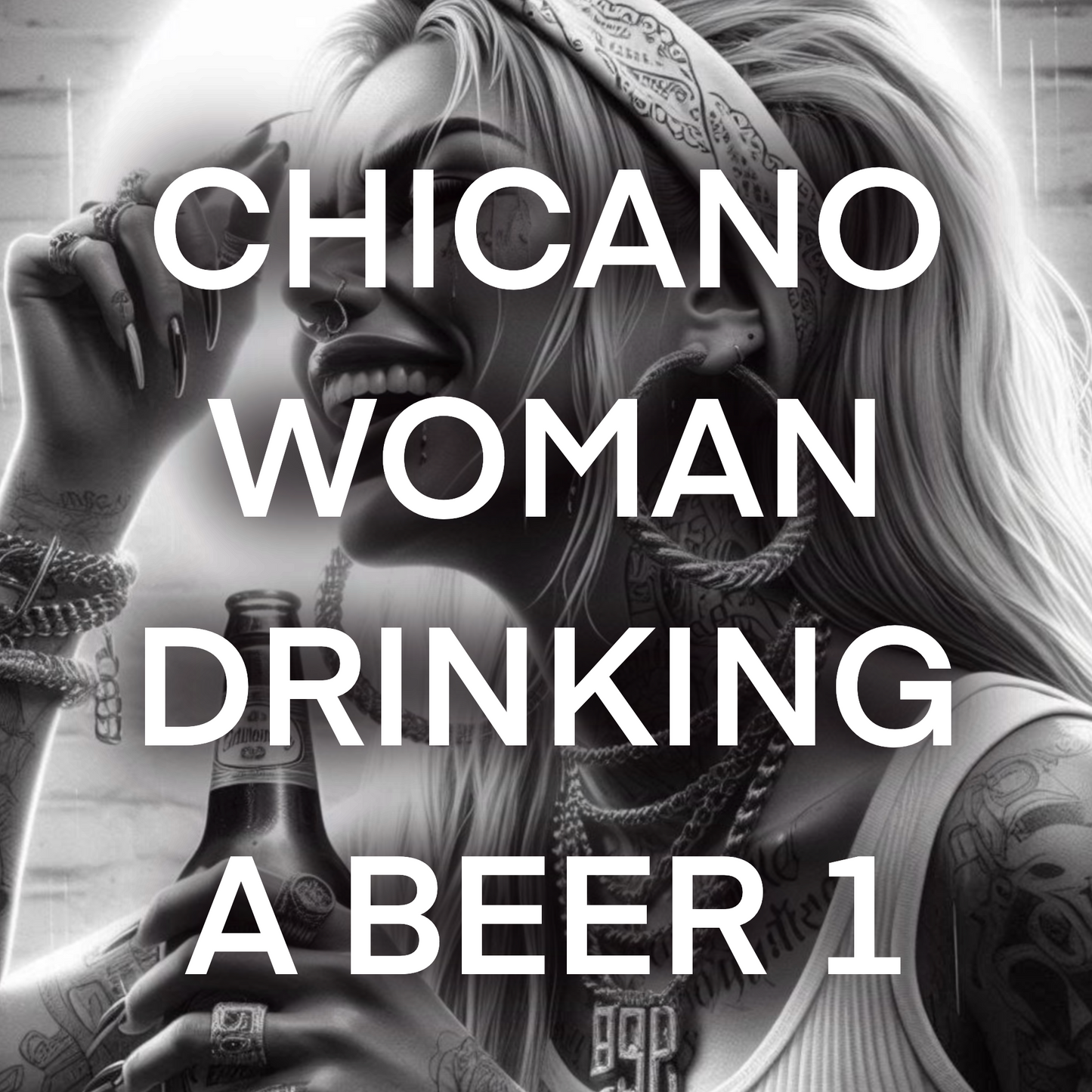 Chicano woman LAUGHING with a beer, Pack 1 - Included 20 images
