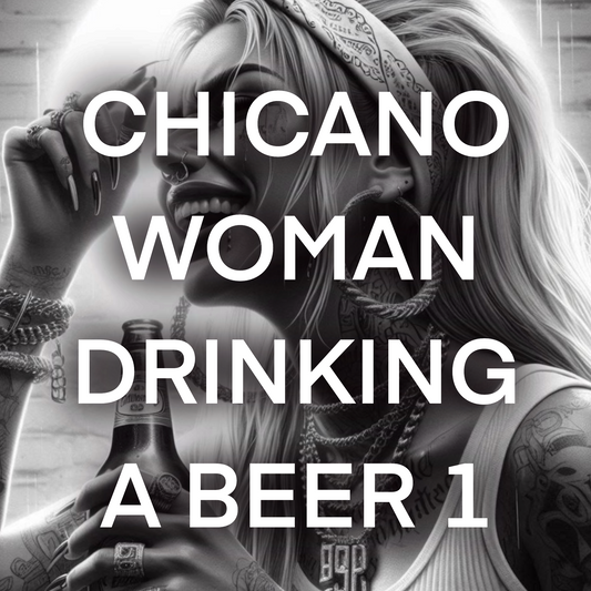 Chicano woman LAUGHING with a beer, Pack 1 - Included 20 images