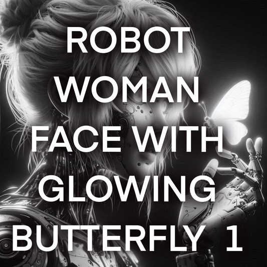 Robot woman face with GLOWING BUTTERFLY, Pack 1- Included 35 images